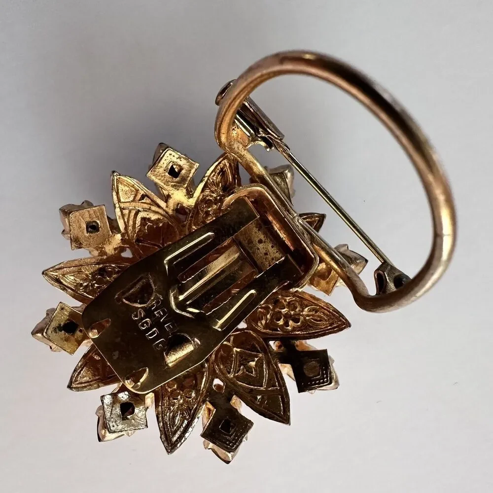 Vintage 1950s Christian Dior Gilt Austrian Rhinestone Dual Brooch and Clip - Picture 7 of 10